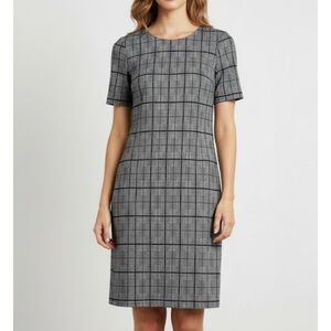 Calvin Klein Black White Houndstooth Red‎ Plaid Short Sleeve Dress Size 10